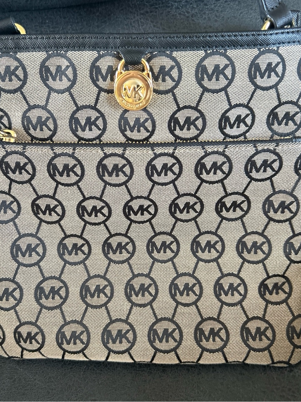 Michael Kors Beige and Black MK Monogram Crossbody Bag